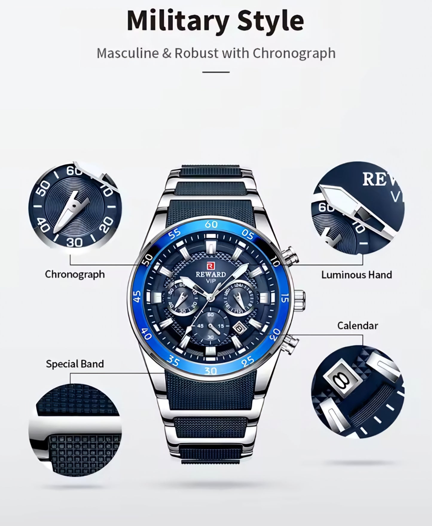 Reloj de Lujo RD Blue Silver "Elegancia Suprema"
