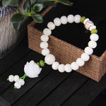 Pulsera de Loto Blanco con semillas de Bodhi blancas naturales