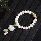 Pulsera de Loto Blanco con semillas de Bodhi blancas naturales