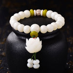 Pulsera de Loto Blanco con semillas de Bodhi blancas naturales