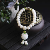 Pulsera de Loto Blanco con semillas de Bodhi blancas naturales