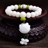 Pulsera de Loto Blanco con semillas de Bodhi blancas naturales